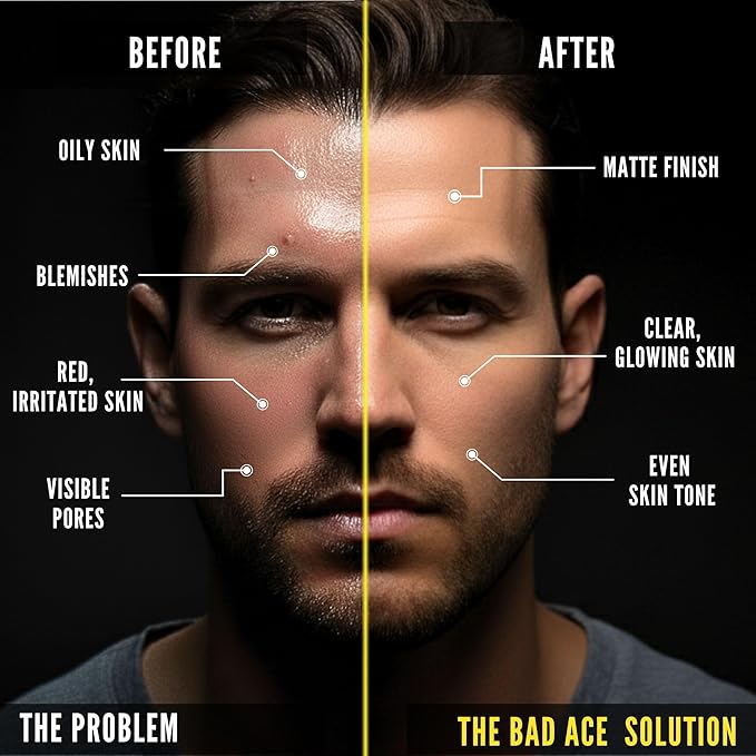 BAD ACE Daily Men's Face Moisturizer for Oily Skin, Premium Korean Skin Care Hydrating Facial Cream, Charcoal Face Lotion with Natural Extracts, Men’s Skin Care, Summit Rain, 3 oz