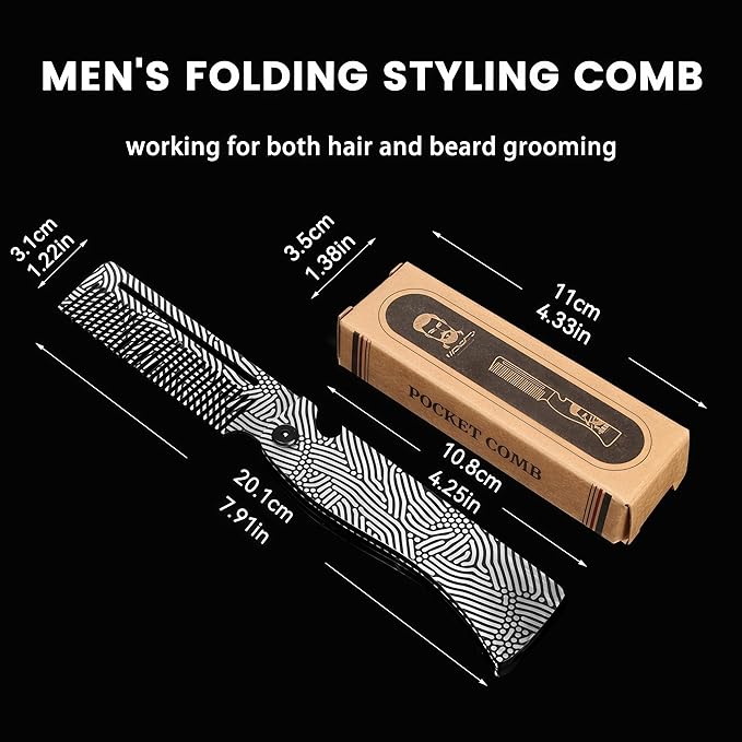 Metal Hair & Beard & Mustache Comb, Multifunctional Folding EDC Pocket Beard Comb With Bottle Opener - Anti-Static for Travel and Everyday Grooming Styling