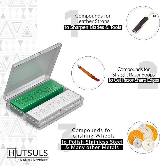 Hutsuls White & Green Strop Compound - Total 5 Oz Get Razor Sharp Edge with Green Honing Compound for Strop, Easy to Use Green & White Stropping Compound for Knives Guide, White Polishing Compound Bar