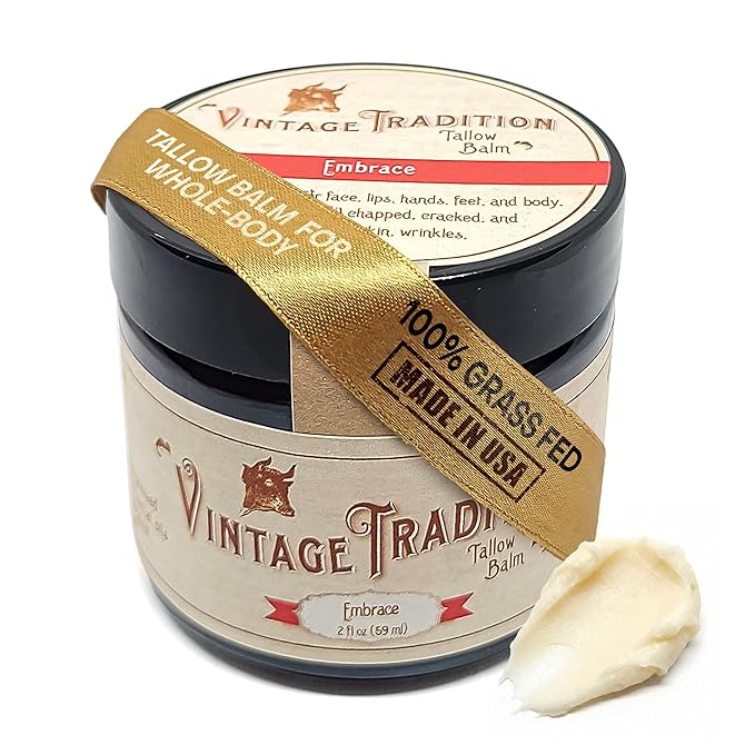 Vintage Tradition Beef Tallow All-Purpose Balm – Healing, Hydrating Jasmine Skin Care Salve – Replaces Body Lotion, Hand Cream & More – Made with Essential Oils, Olive Oil & Grass-Fed Tallow – 2 fl oz