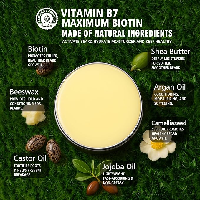2 Pack Biotin Beard Balm Set for Men – Natural & Vanilla Butters – Non-Itchy, Moisturize, Strengthen & Shape Beards – Grooming Gift Set for Father's Day, Anniversaries, Christmas (Natural & Vanilla)