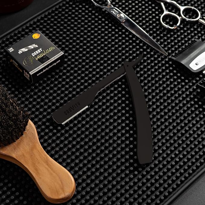 GRAVITY RAZORS Professional Straight Razor Kit – Ultra Exposure, Includes 10 Premium Blades, 2mm Exposed, Matte Black