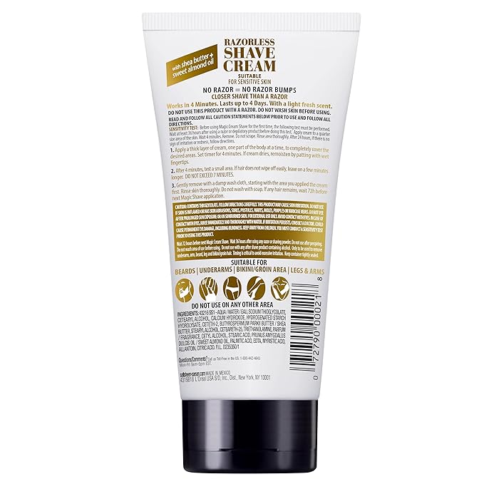 SoftSheen-Carson Magic Razorless Shaving Cream,Depilatory Hair Removal Cream,Works in 4 Minutes for Coarse,Curly Hair,6 Oz,(Pack of 2)