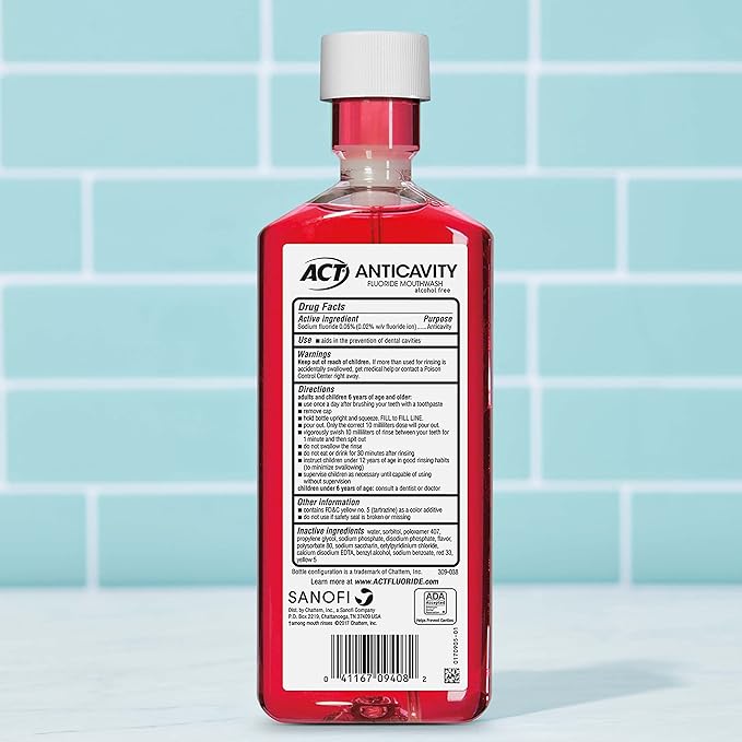 ACT Anticavity Fluoride Mouthwash, Cinnamon | Zero Alcohol | 18 fl. oz. | Pack of 2 | Accurate Dosing Cup