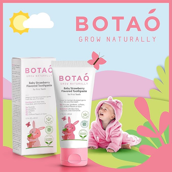 Fluoride Free Baby Toothpaste | Strawberry Flavored - Organic Training Natural Toddler Toothpaste for Toddlers | EWG Verified, Vegan, SLS Free, Safe to Swallow, Aloe Vera -1.7Oz