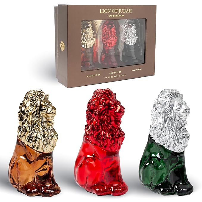 LION OF JUDAH - Set of 3 Travel Size Cologne for Men - Long-Lasting EDP Fragrance Comes in Elegant Lion-Shaped Glass Bottle - Fresh, Masculine & Sweet Scent (15ml)