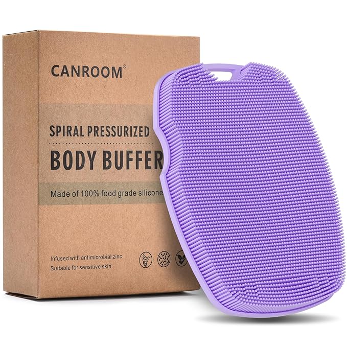 Silicone Body Scrubber - Anti Zinc Infused-Highly Elastic Bristles Exfoliating Body Scrubber for Shower Body,Cellulite Reduction,Blood Circulation - Purple