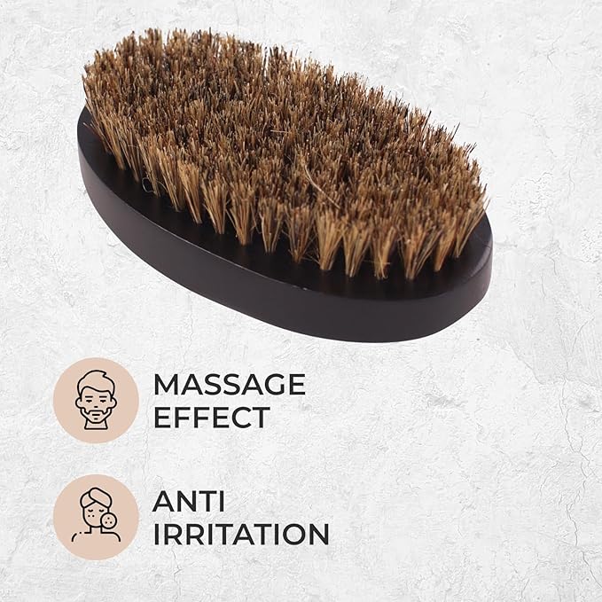 GUARD&MARINE 100% Boar Bristle Beard Brush for Men – Medium Firm Military Style Brush for Short Beard, Mustache & Waves – Natural Wooden Handle Grooming Brush