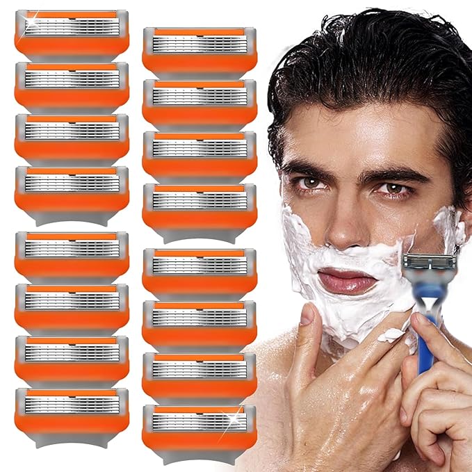 16 PCS Razor Blade Shaving Razor Blade Refills for Fusion 5, Mens Shaving Blades Refills-Orange New Version