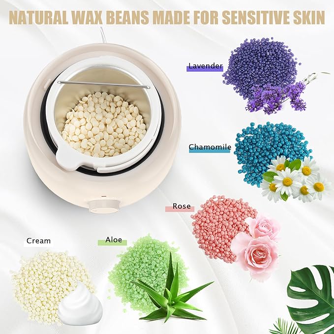 Waxing Kit - Wax Warmer for Hair Removal, Hard Wax Kit with 14oz 5 Bags Hard Wax Beans for Full Body, Legs, Face, Eyebrows, Bikini, Brazilian Waxing Kit for Women Men
