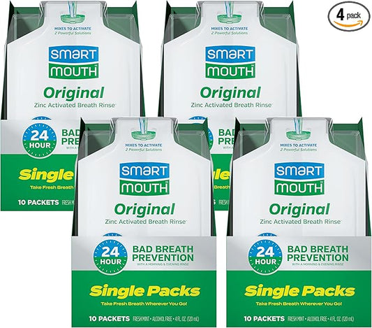 SmartMouth Original Activated Mouthwash Single Packs, Travel Mouthwash, Fresh Mint, 40 Pack