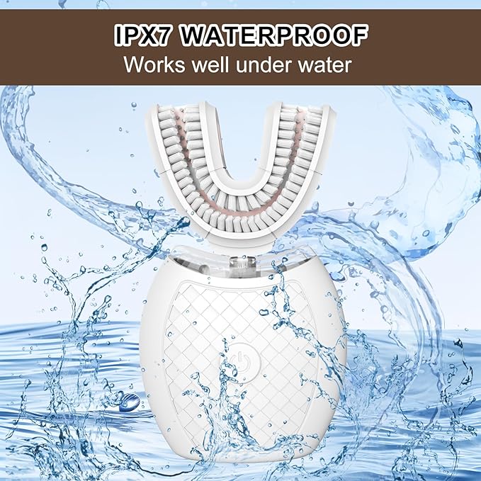Electric U Shaped Toothbrush for Adult,360 Degree Automatic Cleaning, Ultrasonic Tooth Brush has 23760 Nylon Bristles and 3 Modes Standard, Fast, Ultra Fast(White)