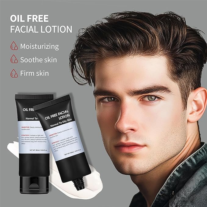 Men's Oil Free Facial Lotion, Men Hydrating Cream Deeply Moisturizes & Soothes Skin, Light & Non-Greasy Texture, Firm & Lift Hydrating Cream, Reduce Fine Lines & Strengthen Skin Barrier