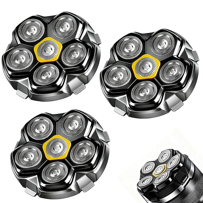Magnetic 6 Head Shaver Replacement Heads for 6D Magnetic Electric Shaver Razor Universal Shaver Replacement Head for Bald Men and Face (Black(3PACK))