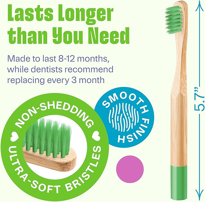 Kids Toothbrush with Soft Bristles 6 Pack - Toddler Toothbrush with Colorful Bamboo Handles // Kids Bamboo Toothbrushes // Kid Tooth Brush // Childrens Toothbrushes Set