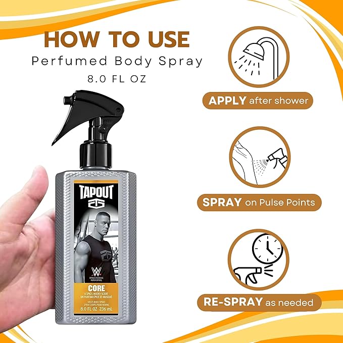 Tapout Core Body Spray Perfume for Men – Refreshing Fragrance, 8 Ounces
