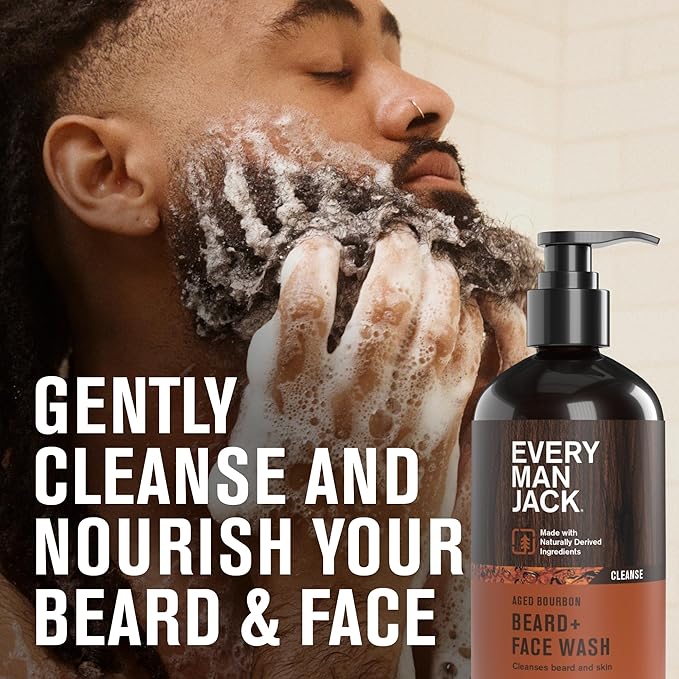 Every Man Jack Beard + Face Wash - Sandalwood & Aged Bourbon Bundle - Cleans & Softens Your Beard and Skin - Naturally Derived w/Aloe and Glycerin- 6.7 fl oz - 2 Pack