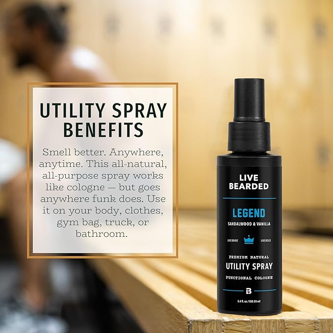 Live Bearded Utility Spray - All Purpose Cologne with Natural Fragrance - Made in the USA - 3.4 fl oz Bottle | Legend Scent - Sandalwood, Vanilla