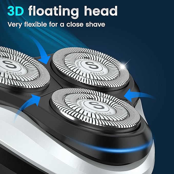 Electric Razor for Men, SweetLF 100% Waterproof Electric Shaver, USB C Rechargeable, Wet & Dry Rotary Shavers for Men with Pop-up Trimmer, Corded and Cordless, Navy Blue