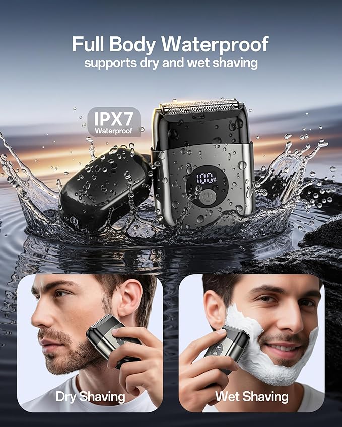 Electric Razor for Men, Foil Shavers Beard Trimmer for Men, Mini Face Shaver for Men, Portable Cordless Travel Body Hair Shaver for Facial, Neck