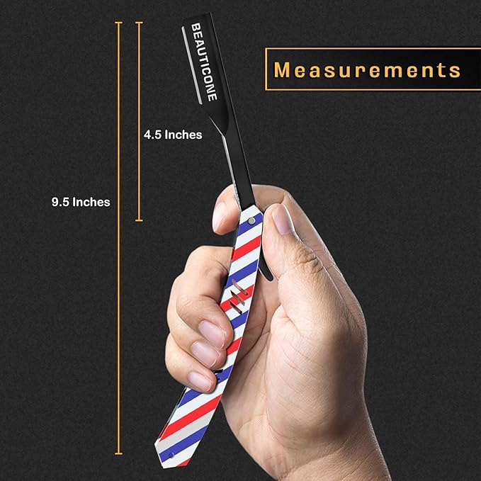 BEAUTICONE Straight Razors for Men, Straight Edge Razor, 100 Single Edge Blades, Stainless Steel, Barber Razor for Men's Shaving, Barber Shaving Knife, Slide-Out