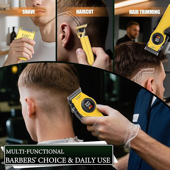 Hair Clippers for Men, 3-Piece Professional Grooming Kit Includes Hair Clipper, LED Power Display,Detail Trimmer and foil Shaver, Complete Cordless Set for Home Barber Use (Gold)