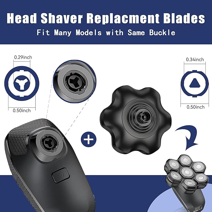 Universal Replacement Heads for Blade,Replacement Blades Compatible with Most Major Head Shaver Brands, Easy-to-Install Electric Razor Shaver Heads for Bald Men. (7 Black Magnetic)