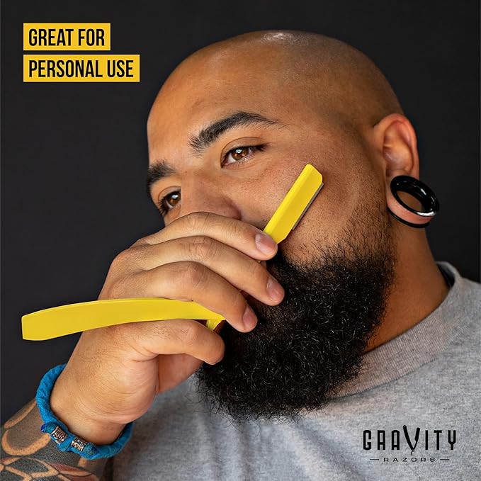 GRAVITY RAZORS Professional Straight Razor Kit – Ultra Exposure, Includes 10 Premium Blades, 2mm Exposed, Yellow