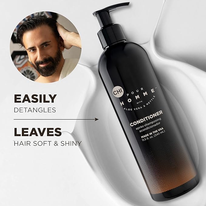 CHI Pour Homme Moisturizing Daily Conditioner For Men, Smooths & Detangles, Made With Aloe Vera & Nettle, Fresh, Woody Scent, Sulfate-Free, 25 oz