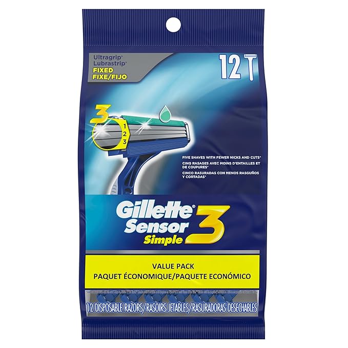Sensor3 Simple Men’s Disposable Razors, 12 Count