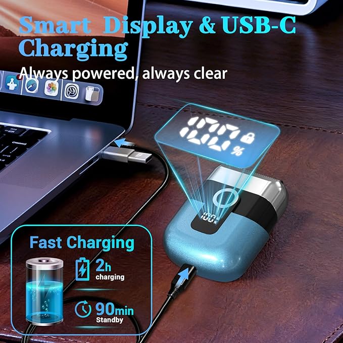Electric Foil Shaver for Men: Mini Electric Razor for Face/Beard - 3 Floating Blades Cordless Razor with LED Display - IPX7 Waterproof Wet Dry Shaving for Travel & Home, USB Type C