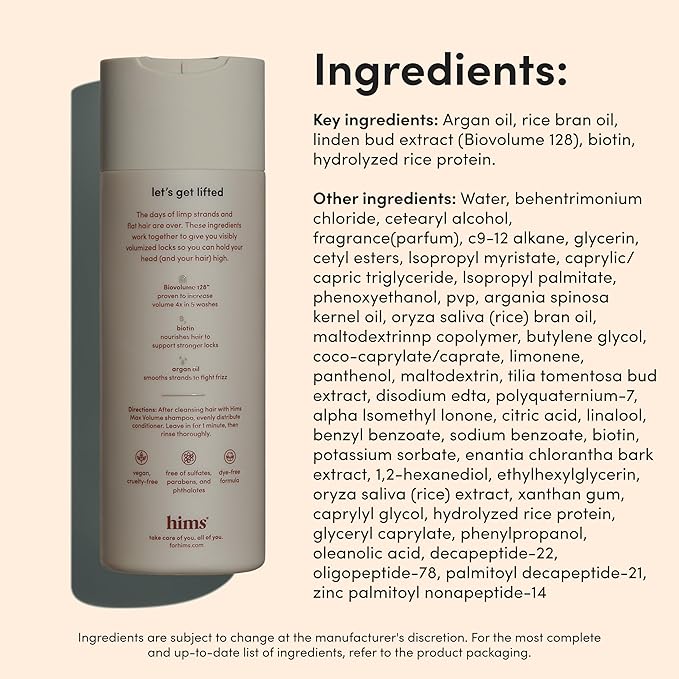hims Max Volume Conditioner - Biovolume 128, Biotin & Argan Oil - Volumizing & Hydrating Conditioner - Paraben-Free & Sulfate-free - Citrus Spice Scent - 6.4 Fl Oz, 2 Pack