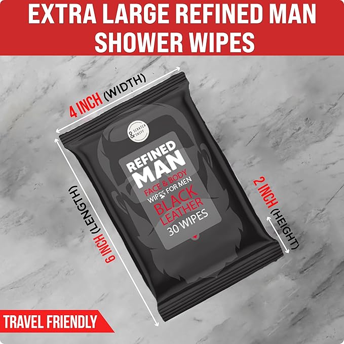 BLKSMITH Face & Body Wipes for Men - Travel Face & Body Wipes - Total 60 - Black Leather & Sweet Tobacco, Cool Gifts for Men 30x2 Wipe - Ideal for Gym, Office, or Outdoors, 2 Pack