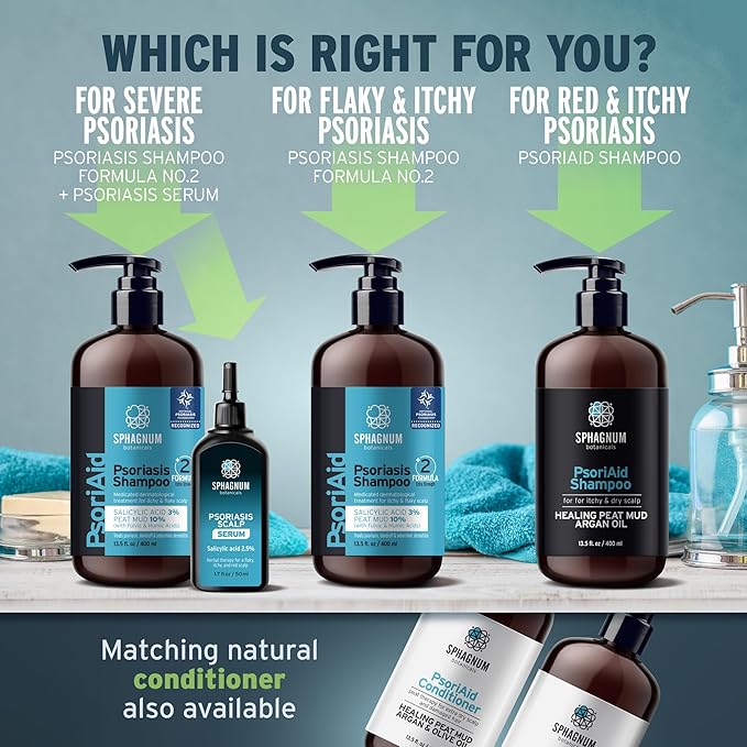Sphagnum Botanicals Psoriasis Shampoo and Conditioner Set - Peat Mud Therapy for Red & Itchy Scalp with Tea Tree Oil, No Coal Tar. For Both Men and Women. 2 x 13.5 Oz