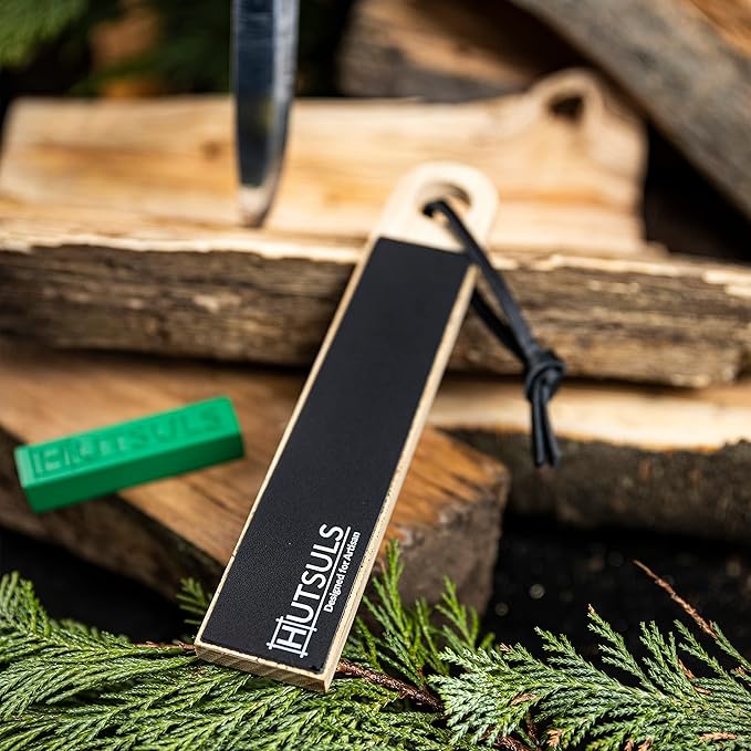 Hutsuls Pocket Knife Strop Kit - Get Razor-Sharp Edges with Pocket Leather Strop for Knife Sharpening, Easy to Use Knife Stropping Kit with Stropping Compound, Stropping Leather Sharpening Strop Block