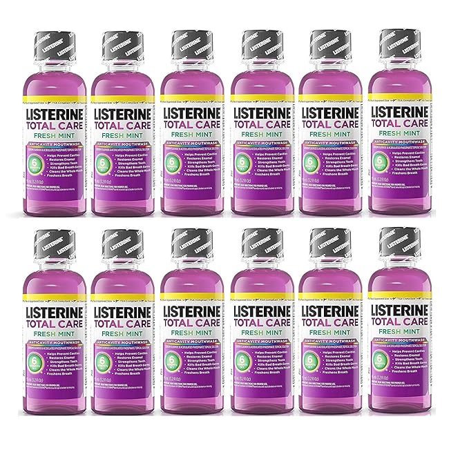 Listerine Total Care Fresh Mint Antiseptic Mouthwash, Travel Size 3.2 Ounces (95ml) - Pack of 12