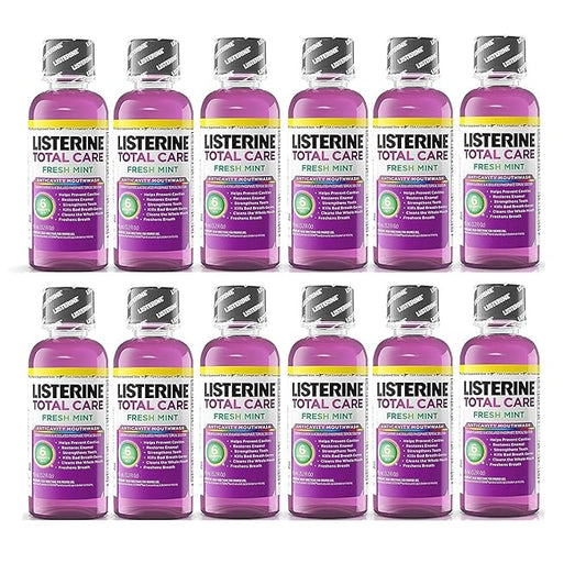 Listerine Total Care Fresh Mint Antiseptic Mouthwash, Travel Size 3.2 Ounces (95ml) - Pack of 12