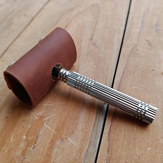 Handmade leather Double Satety Edge Razor Head Protective Sheath For men, Leather Shaving Travel Cover Fits Most Safety Razors (Brown)