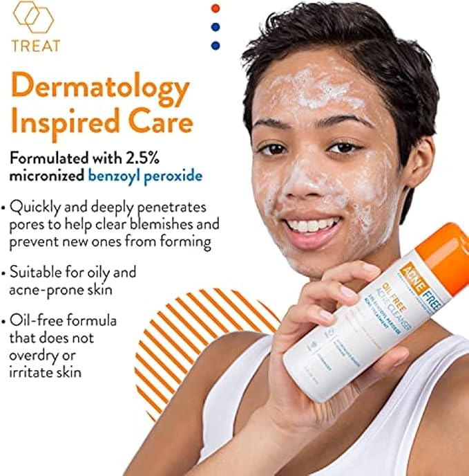 AcneFree Acne Free Oil-Free Cleanser, Benzoyl Peroxide 2.5% with Glycolic Acid to Prevent and Treat Breakouts Unscented, 8 Fl Oz