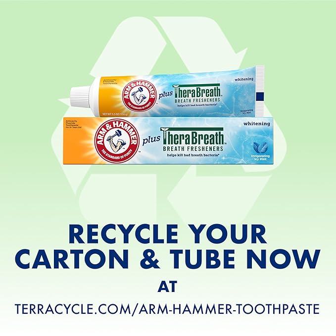 ARM & Hammer Toothpaste Plus TheraBreath Breath Fresheners, ICY Mint Flavor, Teeth Whitening Toothpaste, Anticavity Fluoride for Bad Breath, 5.5 Oz (Pack of 2)