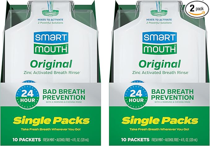 SmartMouth Original Activated Mouthwash Single Packs, Travel Mouthwash, Fresh Mint, 20 Pack
