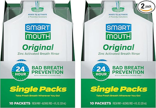 SmartMouth Original Activated Mouthwash Single Packs, Travel Mouthwash, Fresh Mint, 20 Pack