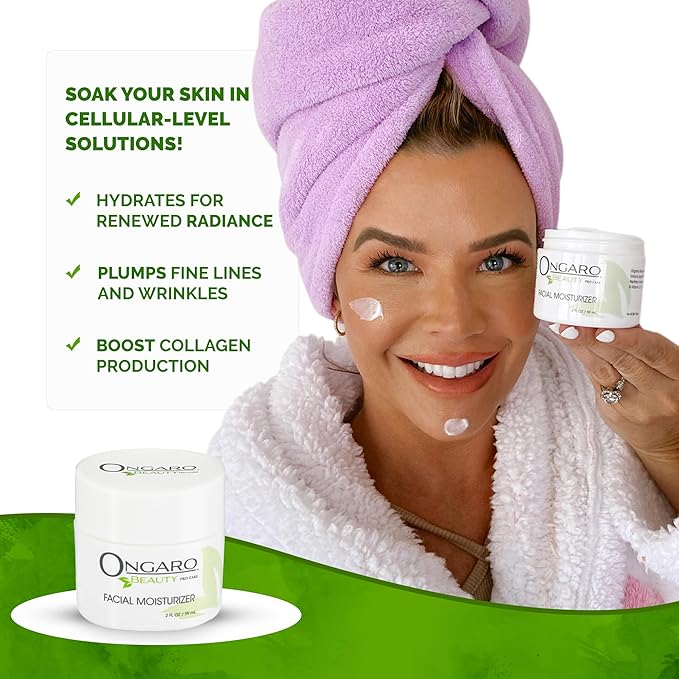 Ongaro Beauty Organic Face Moisturizer - Hydrating Face Cream, Probiotic Moisturizer with Aloe Vera, Vitamin A, C & E - Hyaluronic Acid, Face Lotion for All Skin Types - Nourishes Skin - 2 fl. Oz