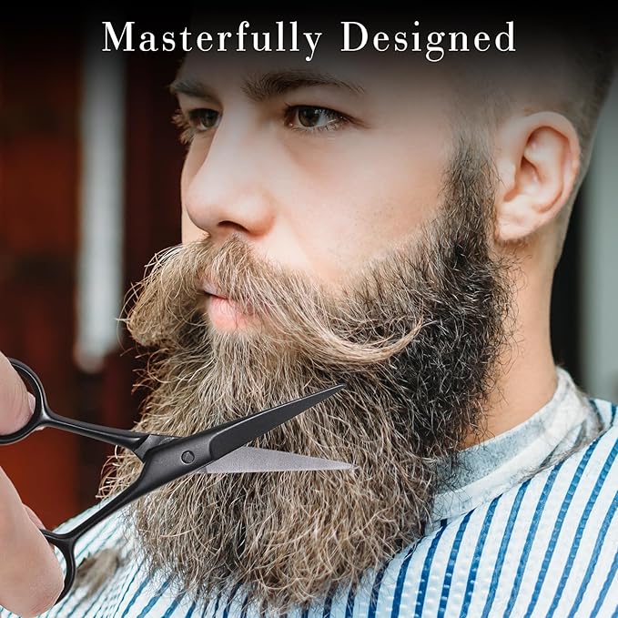 Professional Mustache and Beard Scissors, Black Small Sharp Mustache Scissors Stainless Steel Hair Trimming Scissors for Men Women Personal Care Grooming Trimming Eyebrow Facial Hair Mustache