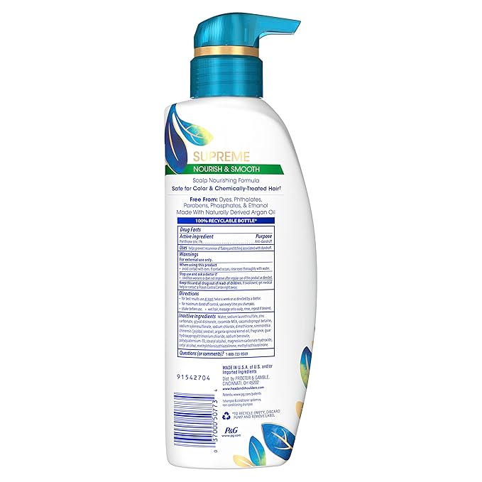 Head & Shoulders Anti-Dandruff Shampoo and Conditioner Set, Supreme Nourish & Smooth, 1% Pyrithione Zinc, Sulfate-Free, for Dry Scalp, Color-Safe, 11.8 fl oz & 9.4 fl oz