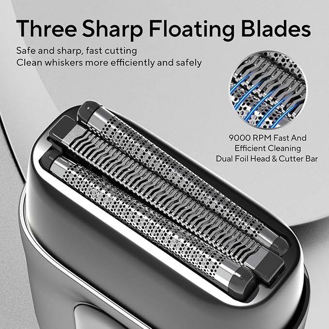Electric Razor for Men Mini Electric Shavers for Men Portable Foil Shaver with Upgraded 3 Floating Razor Blades Wet/Dry Use USB Rechargeable LED Display