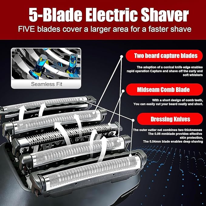 1Pack Replacement Blades and Foil Compatible with Panasonic ARC5 5-Blade Shavers, Compatible with WES9032P ES9032 ES9034 ES9036 ES9038, Fits Models ES-LV61, ES-LV65, ES-LV67, ES-LV95 1Cleaning Brush