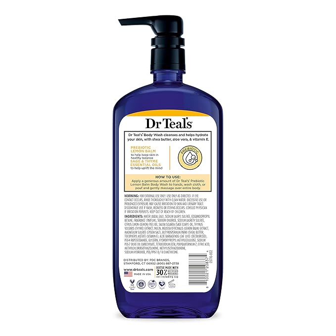 Dr Teal's Body Wash with Pure Epsom Salt, with Prebiotic Lemon Balm & Sage, 24 fl oz (Pack of 4)