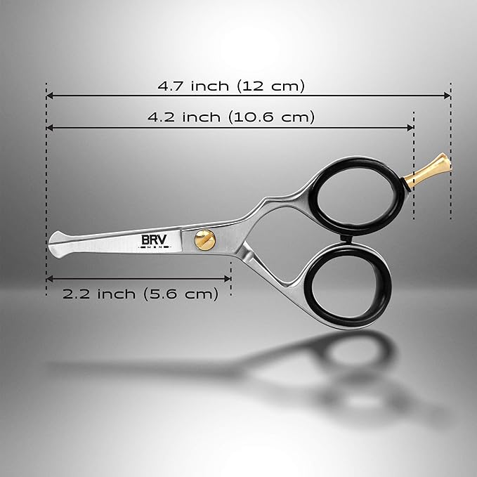 BRV MEN Rounded-Tip Small Trim Scissors for Men 4.2" | High Carbon Stainless Steel | Nose Hair for Men | Professional Grooming Scissors for Beard, Mustache & Ear Hair - RIGHT HANDED (Silver)