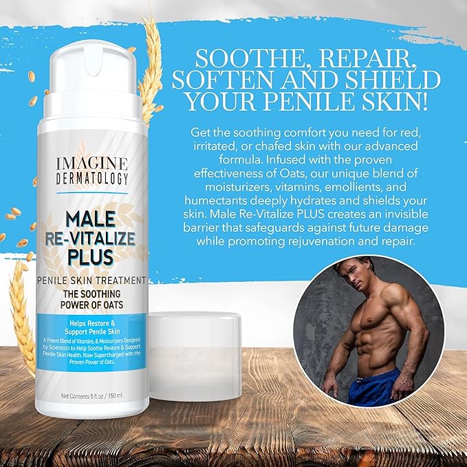 Male Re-Vitalize PLUS - Oats Penile Health Cream for Men - Relieve, Restore and Support Skin - Moisturizer Penile Lotion - Large Value Size (5fl oz/150ml)